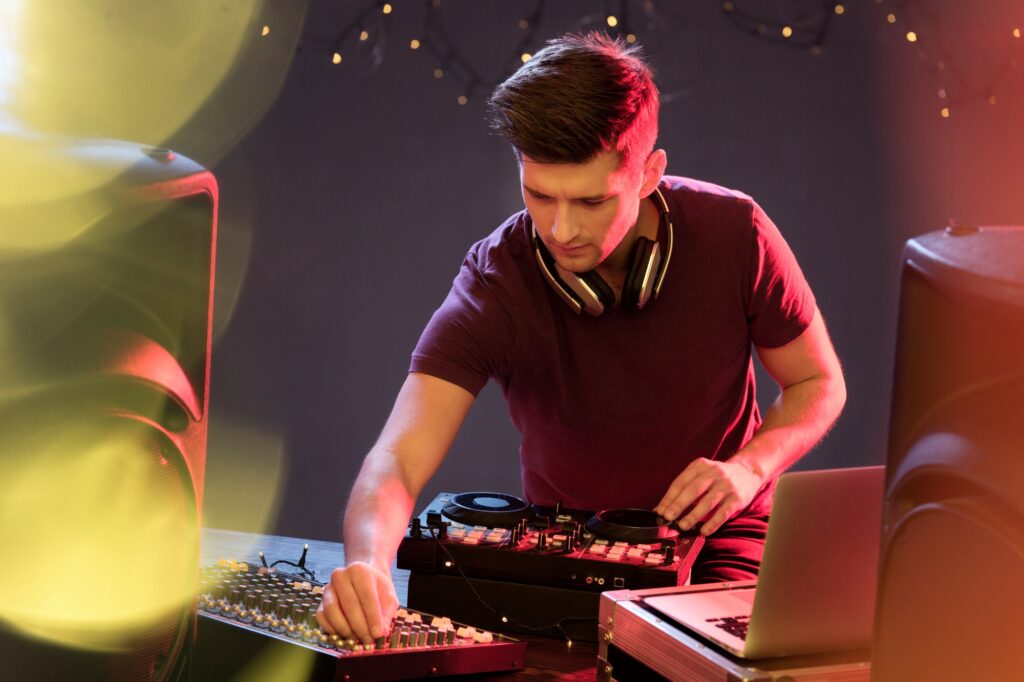 Passionate dj at turntable